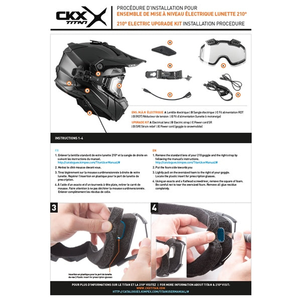 CKX Lentille de lunettes 210° électrique avec ventilation contrôlable et accessoires