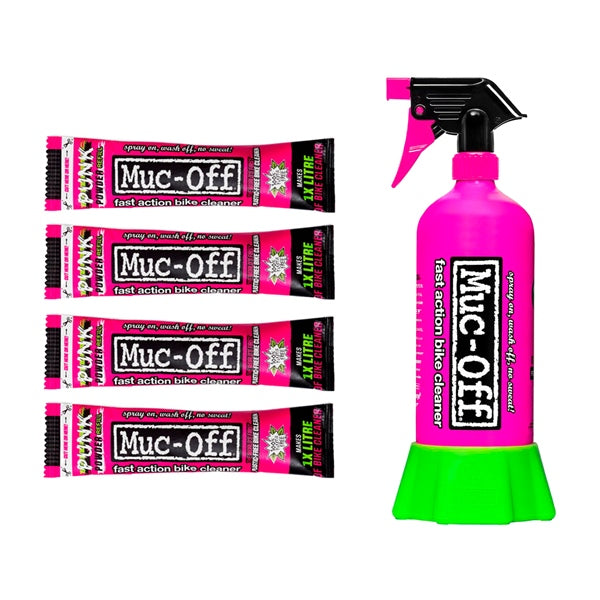 Muc-Off Poudre nettoyante pour moto Punk (4 sachets) avec bouteille « Pour la vie » 4 x 30g