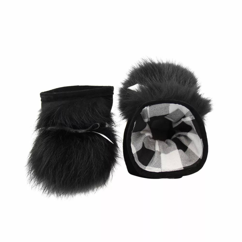 Fourrures Grenier Pantoufles Bébé - Chat Sauvage Noir